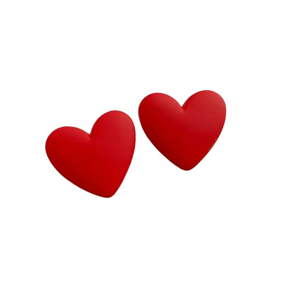 Vibrant Red Heart Large Stud Earrings